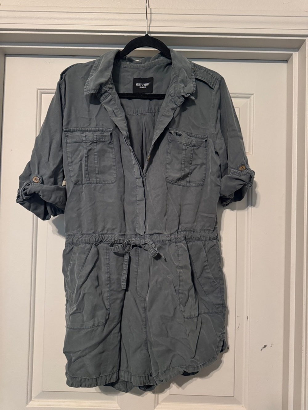 Velvet Heart Slate Gray Utility Romper Jacket